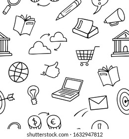 doodle sketch seamless pattern - vector concept internet business financial symbols money and technology startup
