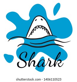 doodle sketch shark  on white background, cartoon logo, icon.