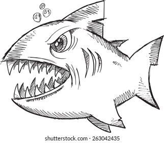 Doodle Sketch Shark Vector Illustration Art