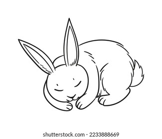 Doodle sketch of a sleeping rabbit. Cute rabbit sleeping vector illustration isolated on white background.