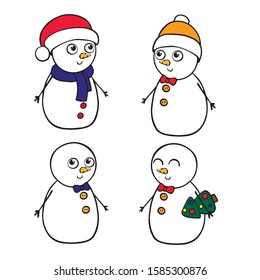  doodle sketch snowman. Simple, flat illustration 