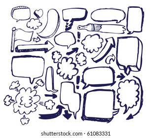 Doodle Sketch Speech Bubble Arrow Vector Illustration Set
