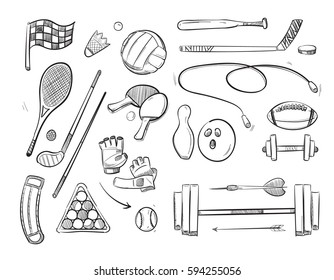 Doodle sketch sports and fitness vector icons