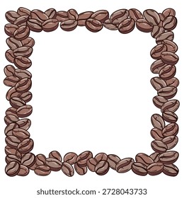 Un boceto de doodle de un borde cuadrado hecho de granos de café tostados. Perfecto para menús de cafetería, marcos de texto, diseño de empaques y promociones relacionadas con el café o publicaciones en redes sociales.