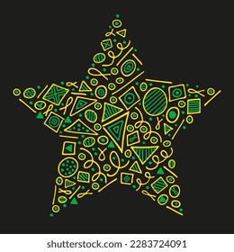 Doodle sketch star with color fill. Simple design suitable for making greeting cards. Vector illustration.
