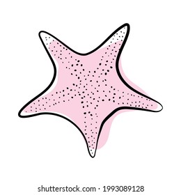 Doodle sketch starfish with color fill. Simple design suitable for making greeting cards. Vector illustration.