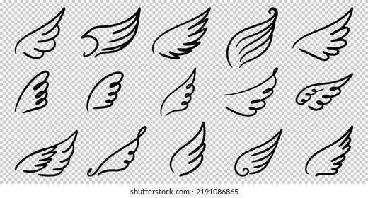 Doodle sketch style of Abstract Wings cartoon hand drawn illustration for concept design.