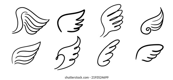 Doodle sketch style of Abstract Wings cartoon hand drawn illustration for concept design.