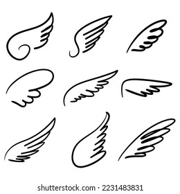 Doodle sketch style of Abstract Wings cartoon hand drawn illustration for concept design.