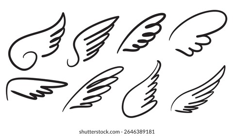 doodle sketch style abstract wings cartoon hand drawn illustration concept design