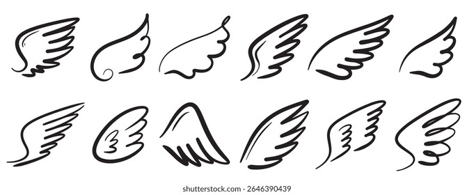 doodle sketch style abstract wings cartoon hand drawn illustration concept design