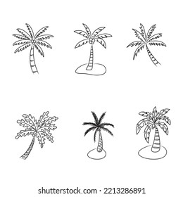 Estilo de esbozo de garabato del árbol de coco ilustración vectorial para el diseño conceptual.