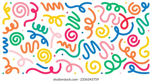 Doodle sketch style of colorful shapes and lines on white background for concept design.