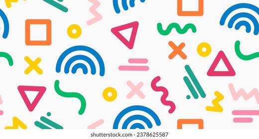 Doodle sketch style of colorful shapes and lines on white background for children or trendy design. seamless pattern creative minimalist style art background.