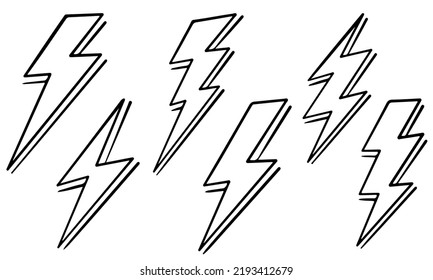 Estilo de esbozo de garabato de la ilustración vectorial del símbolo de relámpago eléctrico para el diseño conceptual.