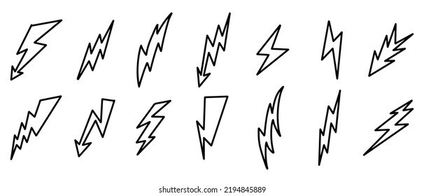 Estilo de esbozo de garabato de la ilustración vectorial del símbolo de relámpago eléctrico para el diseño conceptual.