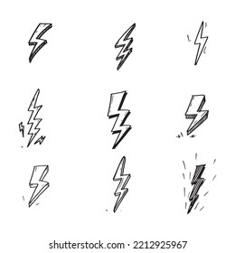 Estilo de esbozo de garabato de la ilustración vectorial del símbolo de relámpago eléctrico para el diseño conceptual.