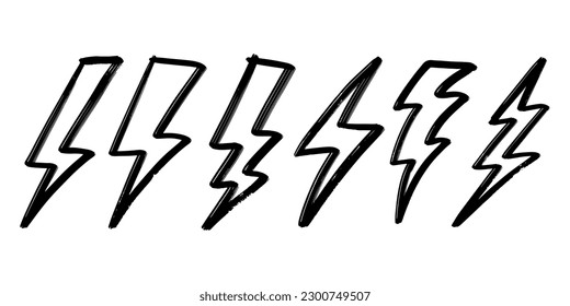 Estilo de esbozo de garabato de la ilustración vectorial del símbolo de relámpago eléctrico para el diseño conceptual.