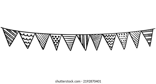 Doodle sketch style Hand drawn Garland of flags vector illustration.