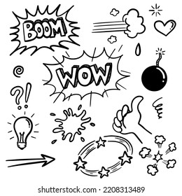Doodle sketch style of Hand drawn comic elements cartoon vector illustration.