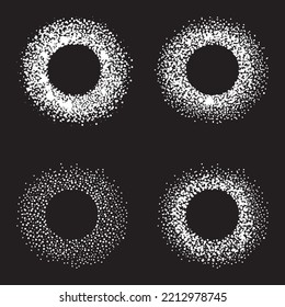 Doodle sketch style of Hand drawn Circle, ring shapes made of spots, dots, and blots isolated on black background. for concept design.