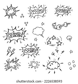 Doodle sketch style of Hand drawn comic elements cartoon vector illustration.