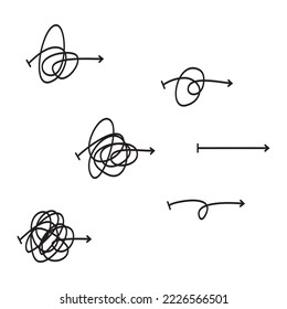 Doodle sketch style of Hand drawn confusion clarity vector illustration for concept design. Simplifying the complex. messy line like hard and easy way.