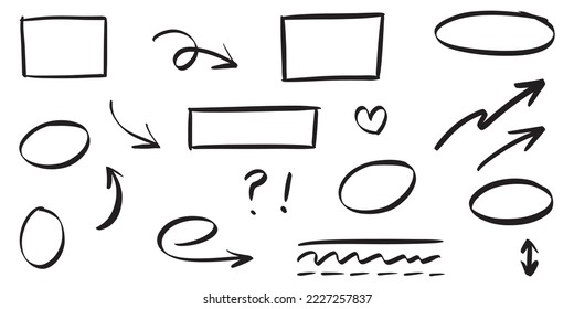 Doodle sketch style of Hand drawn lines, Arrows, circles and curves vector illustration for concept design.