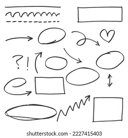 Doodle sketch style of Hand drawn lines, Arrows, circles and curves vector illustration for concept design.