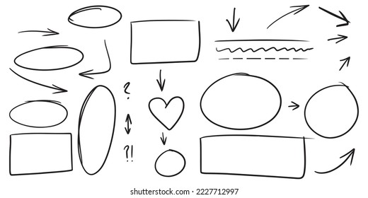 Doodle sketch style of Hand drawn lines, Arrows, circles and curves vector illustration for concept design.