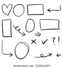 Doodle sketch style of Hand drawn lines, Arrows, circles and curves vector illustration for concept design.