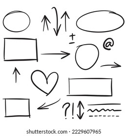 Doodle Sketch-Stil von handgezeichnet Linien, Pfeile, Kreise und Kurven Vektorgrafik für Konzept-Design.