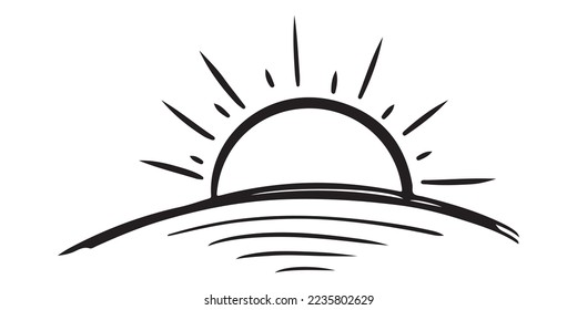 Doodle sketch style of Hand drawn sunset vector illustration for concept design.