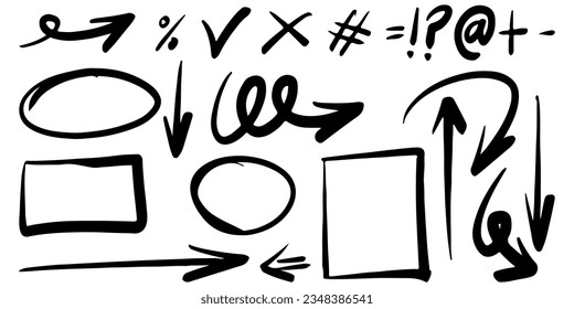 Doodle sketch style of Hand drawn lines, Arrows, circles and curves vector illustration for concept design.