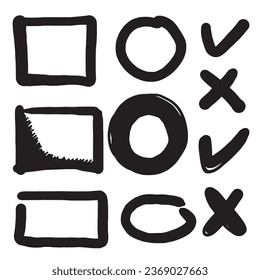 Doodle sketch style of Hand drawn lines, check mark, circles and curves vector illustration for concept design.
