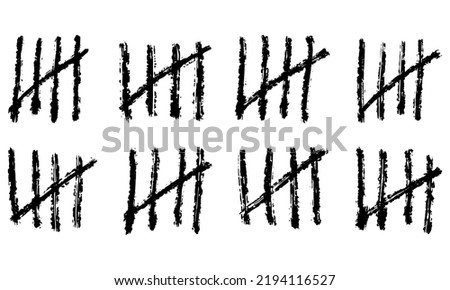 Doodle sketch style of Hand drawn Count bar cartoon vector illustration. Count the days counted in slashes on the walls of a prison or deserted island .
