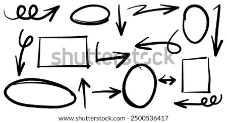 Doodle sketch style of Hand drawn lines, Arrows, circles and curves vector illustration for concept design.