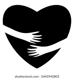 Doodle sketch style of heart with hand hug gesture vector illustration for concept design.