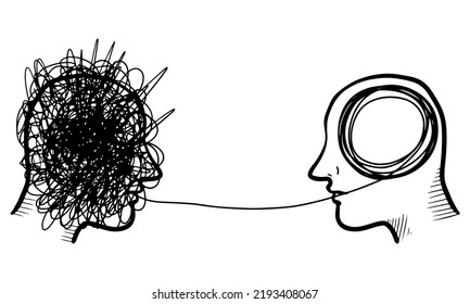 Doodle Sketch Style Of Humans Head Silhouette Psycho Therapy Concept Hand Drawn Illustration.