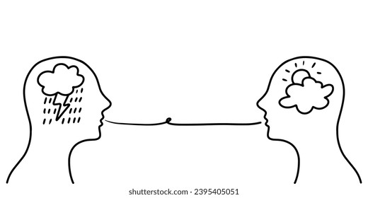 Doodle sketch style of humans head silhouette psycho therapy concept hand drawn illustration.