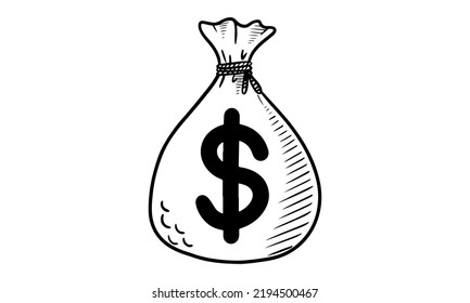 Doodle sketch style of money bag vector illustration for concept design.