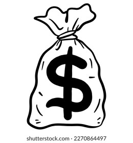 Doodle sketch style of money bag vector illustration for concept design.