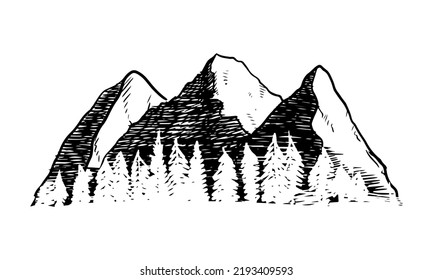 Doodle sketch style of Mountain vector illustration for concept design.
