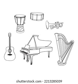 Doodle sketch style of music instruments cartoon vector illustration for concept design.