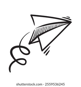 Doodle sketch style of paper plane icon vector illustration for concept design. Doodle style