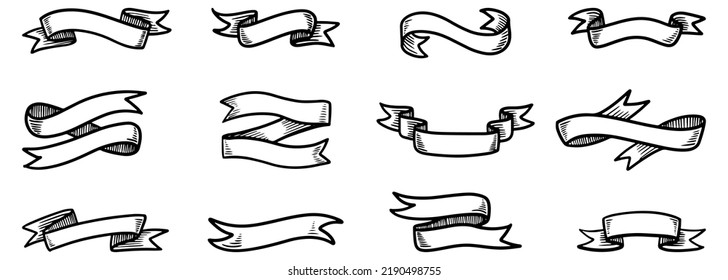 Doodle sketch style of ribbon banner hand drawn illustration. for concept design.