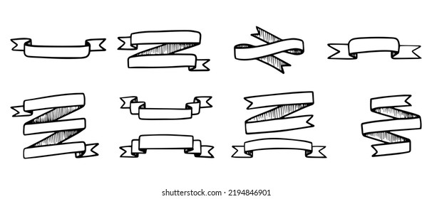 Doodle sketch style of ribbon banner hand drawn illustration. for concept design.