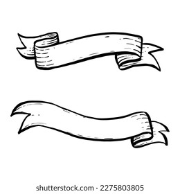 Doodle sketch style of ribbon banner hand drawn illustration. for concept design.