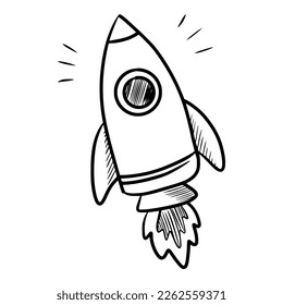 Doodle sketch style of rocket cartoon hand drawn illustration for concept design.