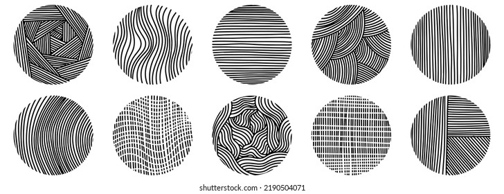 Estilo de dibujo de Doodle de fondo negro redondo Abstract o patrones dibujados a mano para el diseño de concepto.